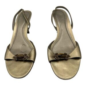 Ann Taylor Gold Metallic Slingback Heels Embellished Women Size 9M